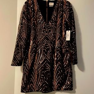 Saylor black and Rose gold sequin mini cocktail dress
